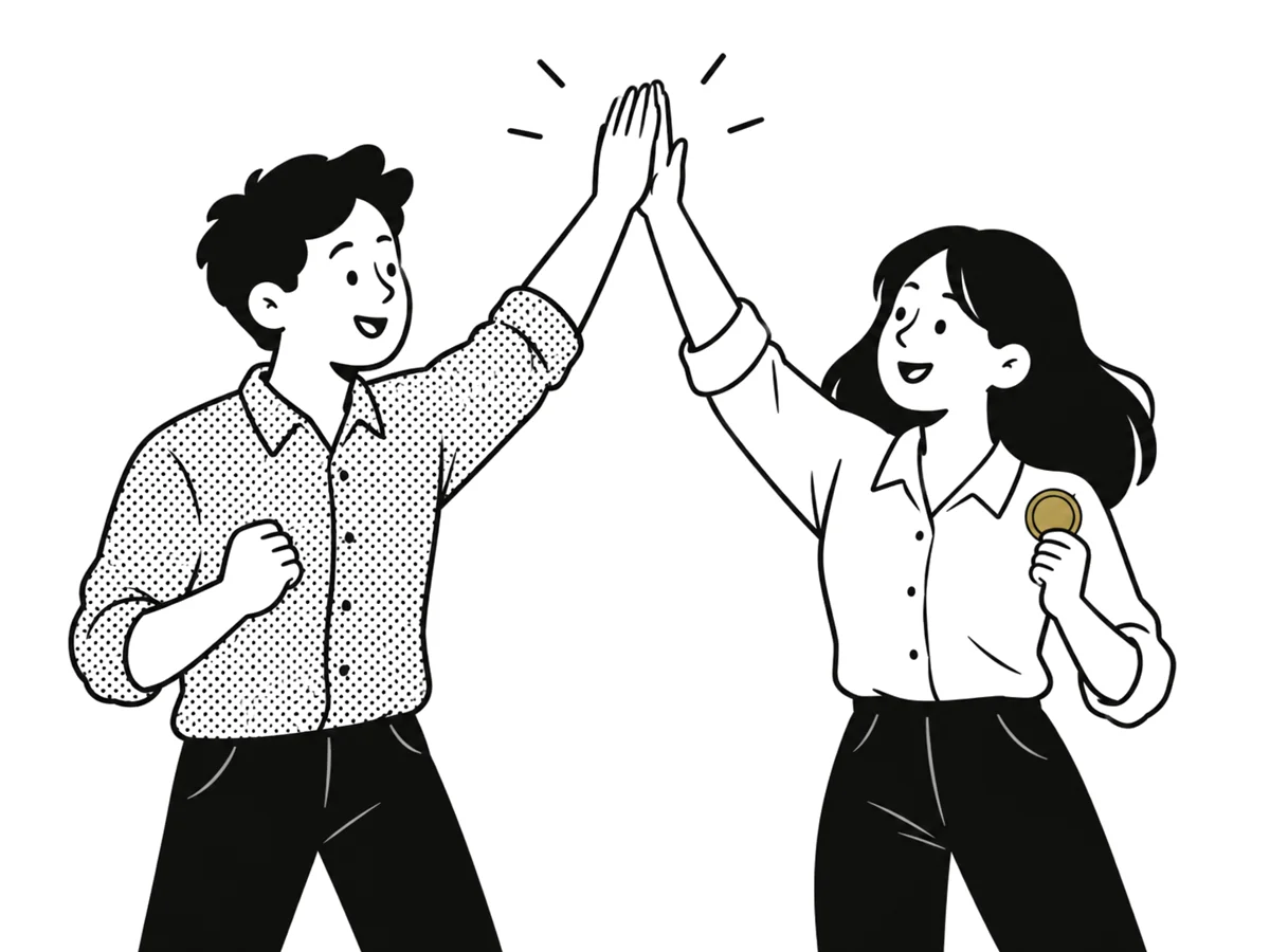 Two coworkers high-fiving